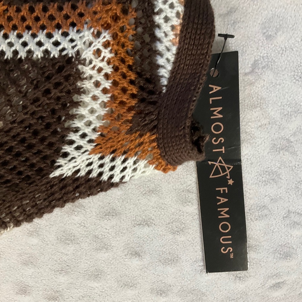 NWT Almost Famous Brown Crochet Chevron Pattern Fringe Hem Boho Cover Dress 1X - Picture 2 of 9